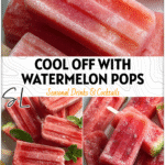 Frozen watermelon pops made with Greek yogurt and fresh fruit arranged on a white plate. 26